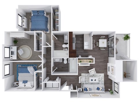 Floor plan for 3 beds, 2 baths, 1097 sqft